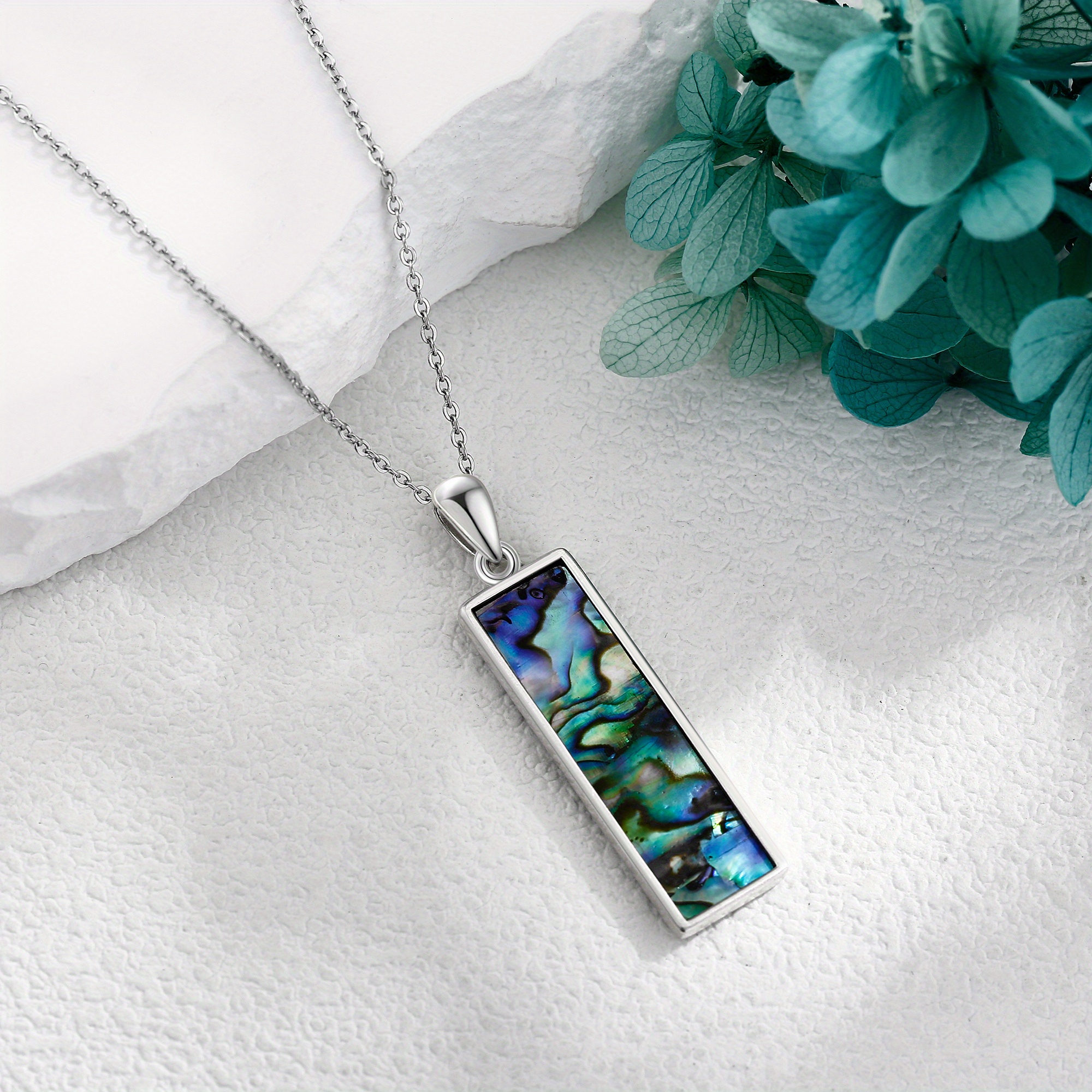 Sterling Silver Cat Synthetic Abalone Shell Pendant Necklace